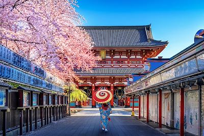 Maiko devant le temple Senso-ji à Tokyo - Japon 