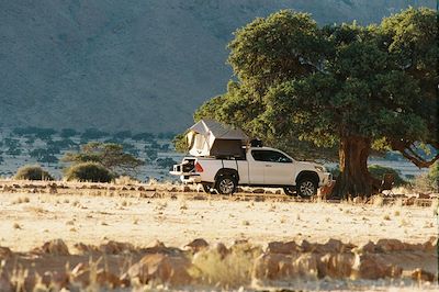 4x4 avec tente de toit dans le désert de Namibie