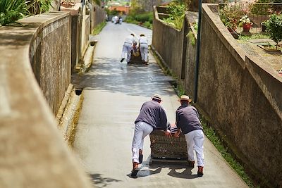 Descente en traineaux en osier à Funchal - Ile de Madère - Portugal